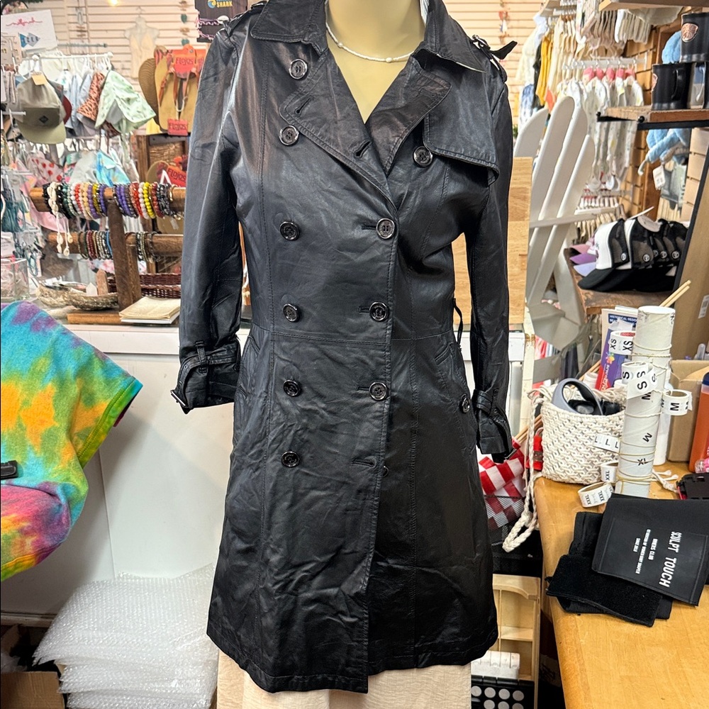 Burberry faux leather Women's Black Double-Breasted Trench Coat